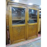 1930's Oak Display Cabinet, with low back, leaded glazed upper panels to twin doors, 92cm wide.