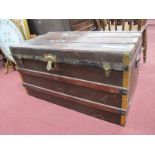 Metal Bound Hessian Covered Travel Trunk, 48.5cm high.