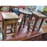 Boston Style Stool, with floral carving to circular top on splayed and block legs, another of square