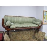 XIX Century Mahogany framed Sofa, with curved ends, on turned and hexagonal legs, re upholstered