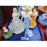 Royal Doulton Figurines, 'Sandra', Diane Princess of Wales', 'Belle' and (cracked) Coalport Silver