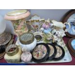 Three XIX Century Prattware Pot Lids, Jaffe Rose campagna vase, German clock in figural stand,