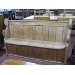 XIX Century Pine Pew, with planked back and base, slanted sides, 150cm wide.