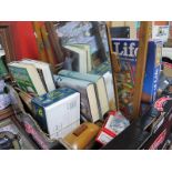 An Oak Art Deco Table Mirror, gong, Trivial Pursuit, other games, razors, etc:- One Box