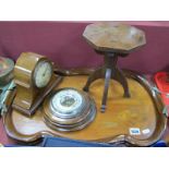 Art Nouveau Inlaid Walnut Tray, with gilt metal handles, Edwardian mantle clock, apprentice piece