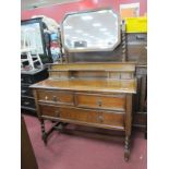 1930's Oak Double Bed Ends, with side irons, a similar dressing table.
