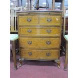 Walnut Bow Front Bachelors Type Chest, of four drawers on cabriole legs, 61cm wide.