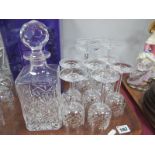 Two Edinburgh International Crystal Glass Decanters, eight large and six wines, all stamped.