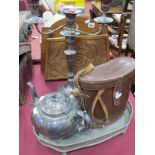 Nippon Kogaku 7 x 50 Binoculars, magazine rack, plated candelabra, teapot, tray.