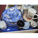 Copeland 'Italian' Spode Teapot and Two Soup Plates, 'Ribbons and Roses' cake plate, Sadler