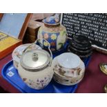 Chinese Hardwood Stands, Japanese part tea set, ginger jar, late XIX Century biscuit barrel, etc:-