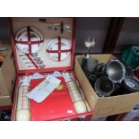A 1960's Brexton Picnic Set; a quantity of silver plated and other trophy cups and medallions,