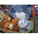 A Set of Three Graduated 'Ivory' Pattern Oval Meat Plates, pair of Staffordshire lions (eyes