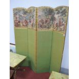 A Fabric Four Panelled Dressing Screen, with pastoral scenes to arched top, 168cm high.