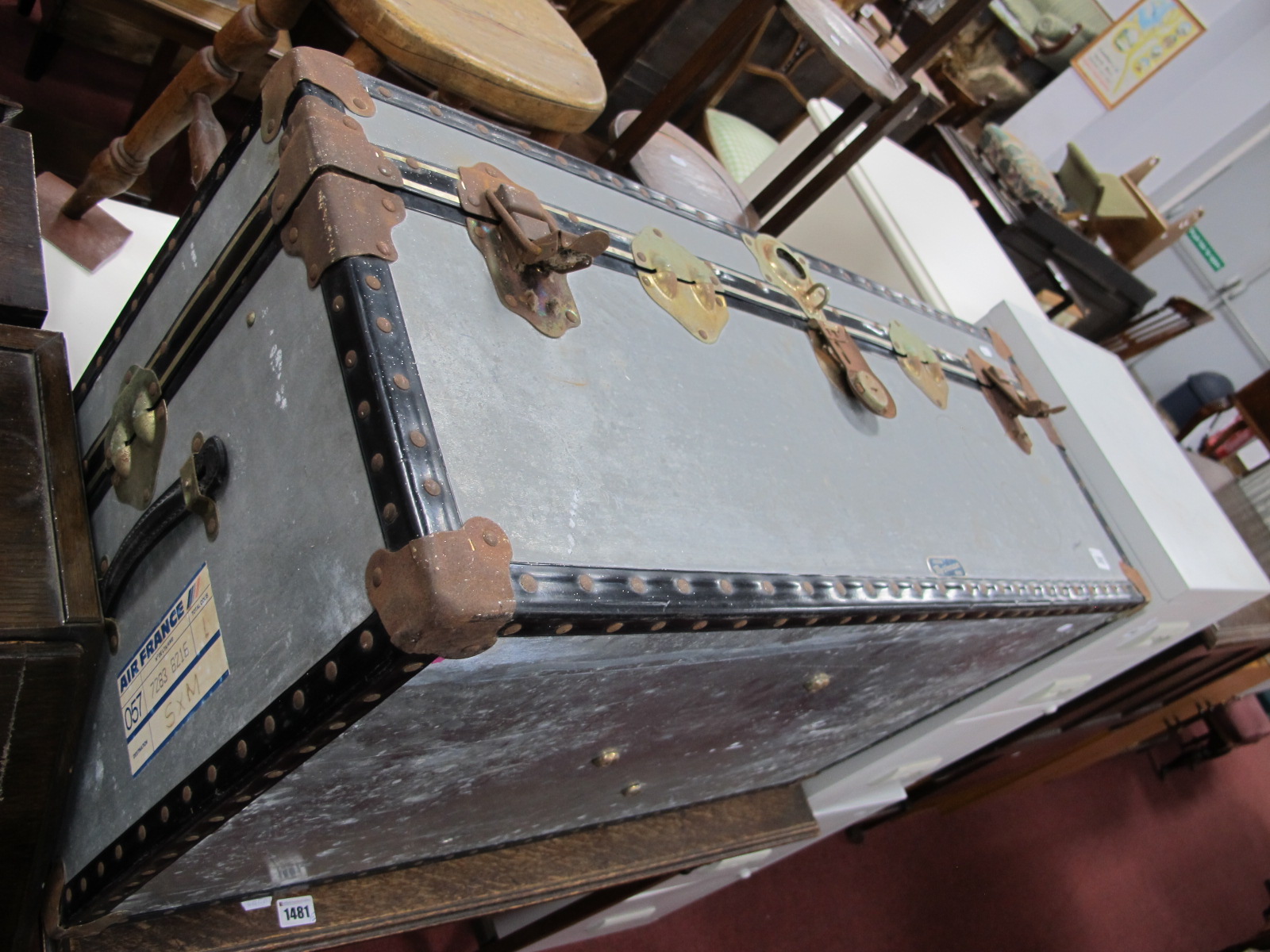 Travelling Trunk, 91cm wide bearing Air France labels.