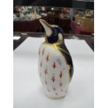 Royal Crown Derby Penguin Paperweight, gilt stopper, first quality, 13.5cm high.