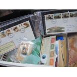 Stamps - GB, World, Unused, F.D.C.'s, etc in albums and loose; albums of postcards:- One Box
