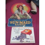 A Large Circa 1920's Advertising Shop Card for "Sun Maid Raisins", showing a girl with basket of