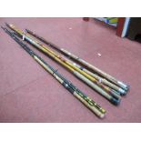 Fishing Rods - Fuji cork handled, three sectional, two other similar and a two sectional cane