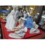 A Neo Wedding Couple '1247', five female figurines:- One Tray