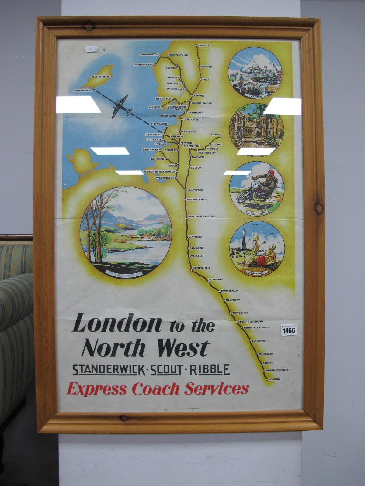 An Original Circa 1950's Travel Poster For 'Express Coach Services', showing a map of London to