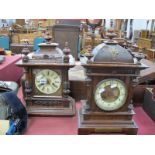 Junghans XIX Century Pine & Oak Cased Mantle Clock, with turned fnials, eight day movement (