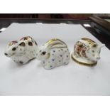 Royal Crown Derby Paperweights - Bank Vole, Pig and Rabbit, 6.5cm wide, all stoppered, first