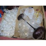 Glassware - drinking glasses, vases, bowl, water jug, amethyst bowl on tall slender stem, etc:-