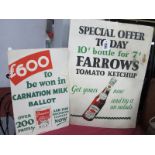 Two Early XX Century Advertising Shop Cards 'Farrows Tomato Ketchup', 36.5cm wide and 'Carnation
