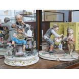 Capodimonte Pottery Figures by Milio - Knife Grinder and Barber. (2)