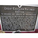 Great Eastern Railway, 'Caution' Sign, in iron, with raised white painted lettering, relating to