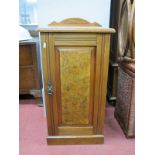 Late XIX century Walnut Pot Cupboard, with shaped back and burr door, 39cm wide.