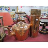 A XIX Century Copper Kettle, together with a copper cylindrical shaped container. (2)