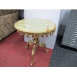 An Italian Style Gilt Metal Coffee Table, with circular onyx top 43cm diameter.