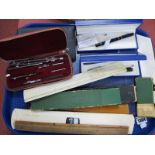 Two Waterman Pen Sets, Anker Geometry Set, Staedler Precision Set, slide rules and rulers, etc:- One