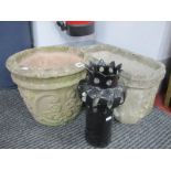 Lead Cowl, circa 1900, with bulbous top, black painted, 32.5cm high; rectangular garden planter,