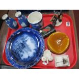 Pair of Wedgwood Jasper Ware Ovoid Vases, Goebel figure, Remy Martin ashtray, etc:- One Tray