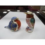 Two Royal Crown Derby Bird Paperweights, gilt stoppers, first quality, the tallest 9.5cm. (2)