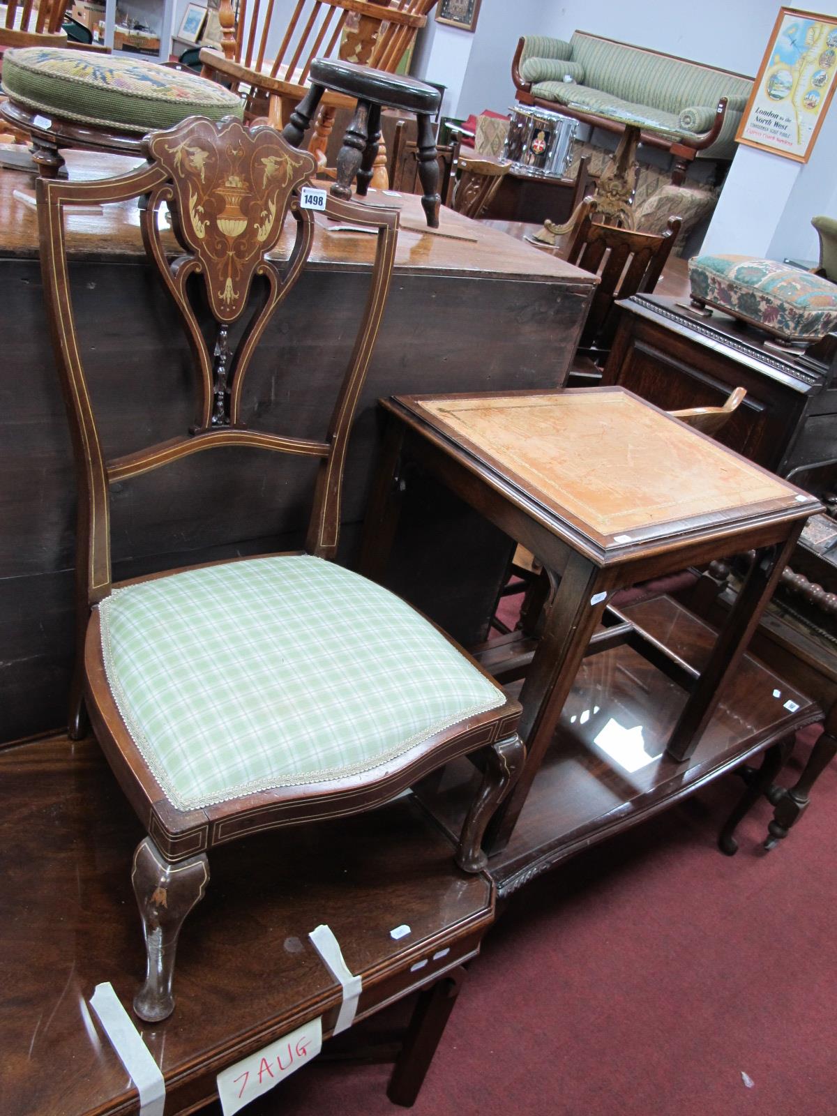 A Mahogany Side Table in the Chinese Manner, labelled "E.F.P. London"; Edwardian nursing chair,