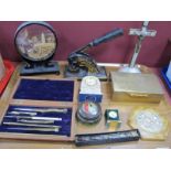 'Swan' Mabie Todd Ink Pen with 14Ct Nib, Geometry set, wax stand featuring flies to lid, Chinese