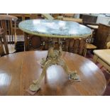 Oval Green Marbled Occasional Table, on gilt classical scroll supports, four swept legs and shell