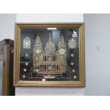 Wall Clock Incorporating a Model of St Paul's Cathedral, made up of clock and watch parts, 52cm