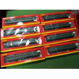 Eight Hornby "OO" Eight Wheel Southern Maunsell Coaches, various styles all couplings changed, all