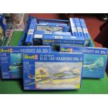Twelve 1:72nd Scale Plastic Model Military Aircraft Kits, by Revell, including D.H. 100 Vampire MK5,