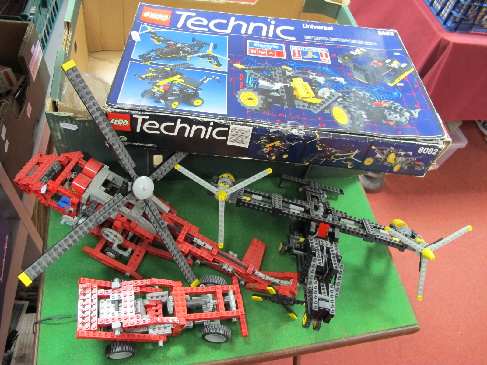 Three Constructed Lego Technic Items, to include Rescue Helicopter, Universal Prop Aircraft, Off