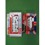 Dinky Toys No. 241 Silver Jubilee Taxi,No. 297 Silver Jubilee Bus, both excellent, boxed.