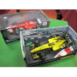 Two Hotwheels 1:18th Scale Diecast Model Formula One Cars, comprising of Ferrari F2002 - Michael