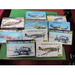 Ten 1:72nd Scale Plastic Model Military Aircraft Kits, by Heller including Messerschmitt BF109,