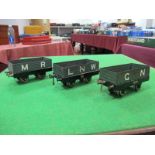 Three Early 1920's Hornby "O" Gauge Four Wheel Open Wagons, LNW with painted letters, MR with clip