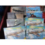 Eight 1:72nd Scale Plastic Model Military Aircraft Kits, by Hobby Boss, Sword, MPM, including F6F-